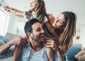 Family celebrating move